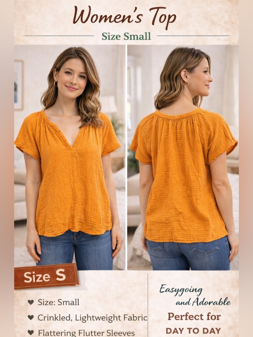 Universal threads co Mustard Textured V-Neck Top by Free People SMALL